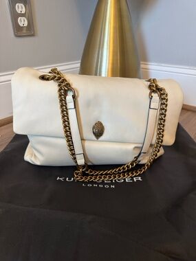 Kurt Geiger The Kew XXL Cream Leather Shoulder Bag with Gold Chain